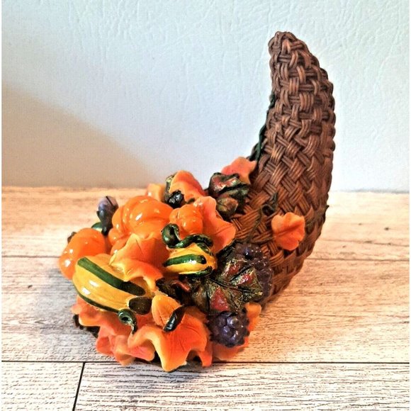K's Collection Thanksgiving Cornucopia Pumpkin Gourds Grapes 3 1/2" tall - Picture 2 of 9